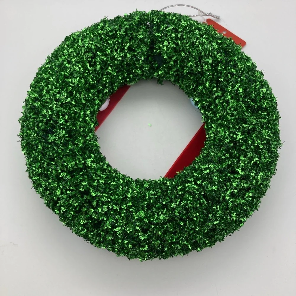 World Market Metallic Kelly Green Bottlebrush Christmas Wreath Hanging 8
